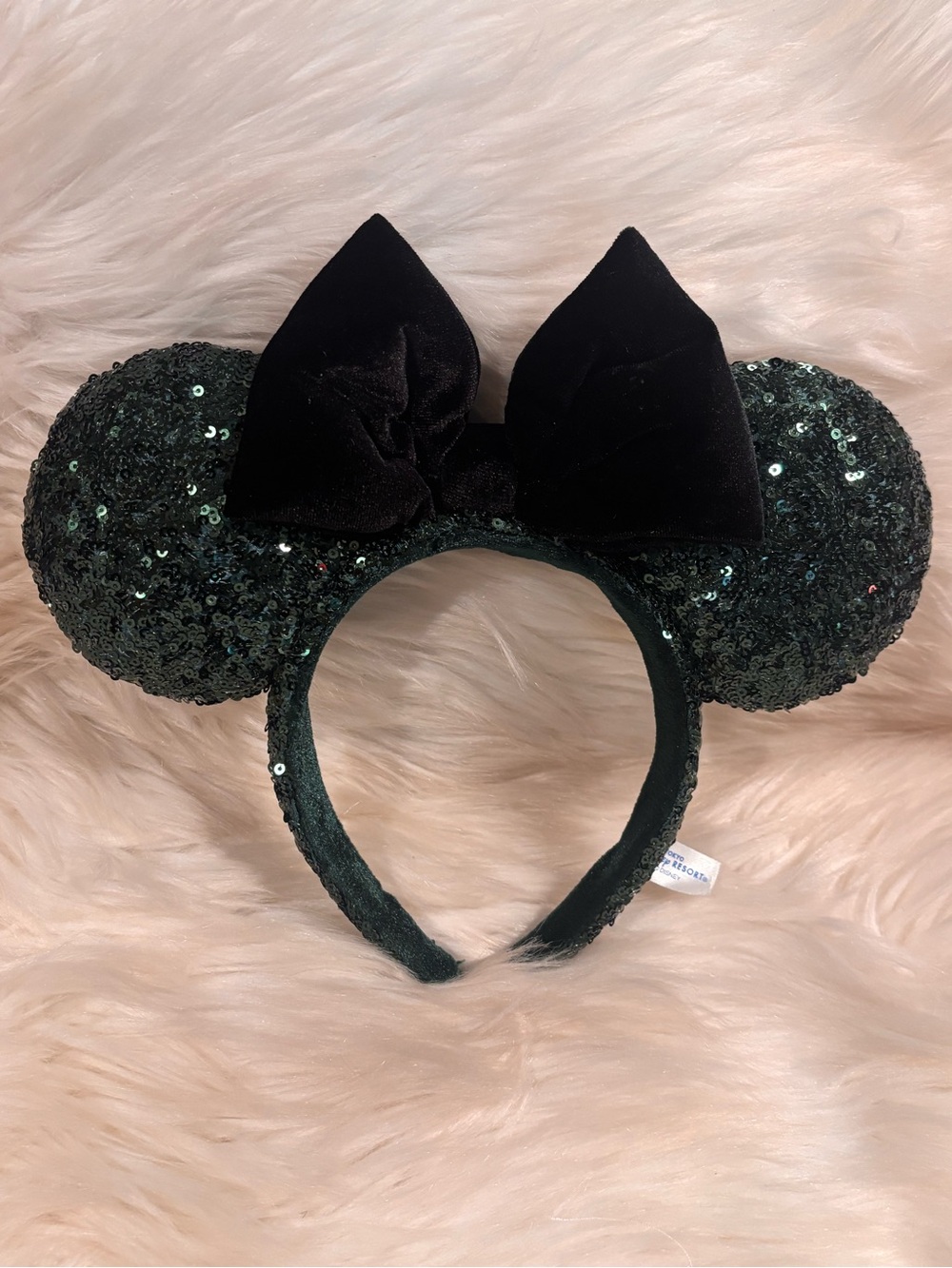 Disney Tokyo Disney Parks Ears Headband Dark Green Sequins Black Bow